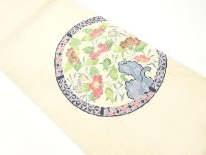 ふくれ織丸文に草花模様袋帯